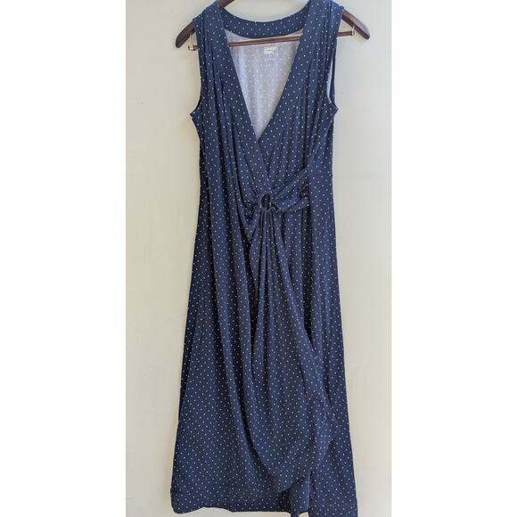 Lands' End Tencel Cotton Modal Polka Dot Surplice Maxi Dress Women Sz L/P - Picture 1 of 8